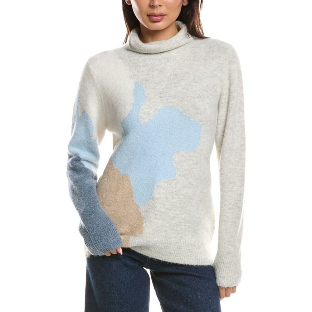 Forte Cashmere Womens  Lofty Intarsia Funnel Neck Alpaca-Blend Sweater, White